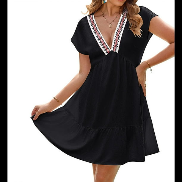 Traje de Baño para Mujer, Vestido para Vacaciones, Trajes de Baño de Crucero, Trajes de Baño Midi, Pareo Negro M