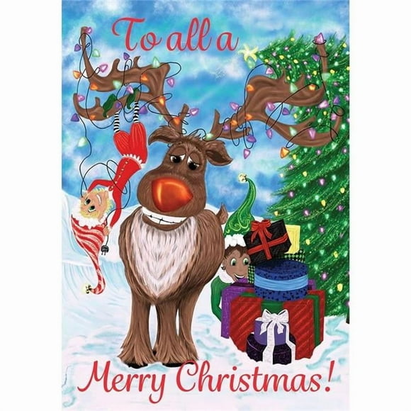 Custom Decor 4099FL 28 x 40 in. Elves & Reindeer Double Sided House Flag