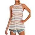 thumbnail image 5 of HUBERY Women Striped Print Sleeveless Lace-Up Back Halter Neck Curved Hem Top, 5 of 7