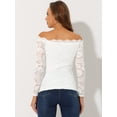thumbnail image 3 of Blusa de manga larga transparente con hombros descubiertos y encaje floral para mujer blanco M, 3 of 4