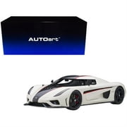 Koenigsegg Regera White with Black Carbon and Red Stripes 1/18 Model Car by Autoart