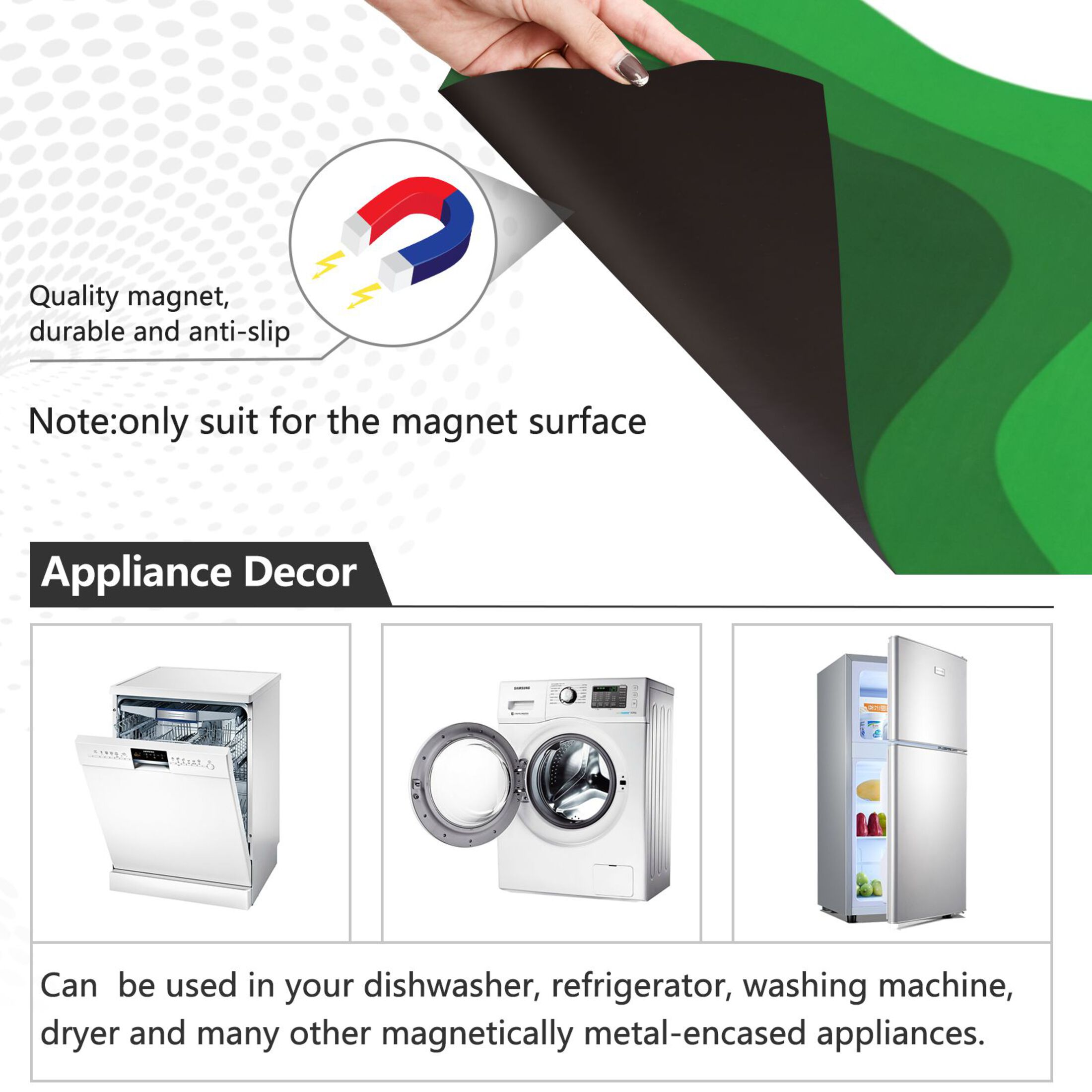 Dishwasher Magnetic Refrigerator Magnet Cover Sticker Home Decorative 23"x26" Deep Green Thick Lines