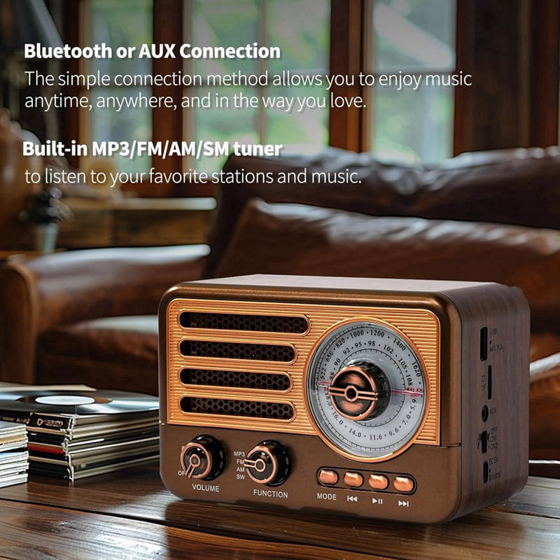 Portable Retro Radio Mini FM/AM/SW Radio Receiver Vintage Bluetooth Speaker with LED F y9143