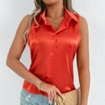 thumbnail image 5 of AherBiu Satin Tank Tops for Women Summer Sleeveless Lapel V Neck Button down Shirts Ladies Work Blouse, 5 of 7