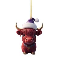 KCEHTA Cow Christmas Ornaments, Highland Cow Ornaments for Christmas Tree, 2D Acrylic Cartoon Highland Cow Pendant, Highland Cow Hanging Decorations for Christmas Home Party Decor