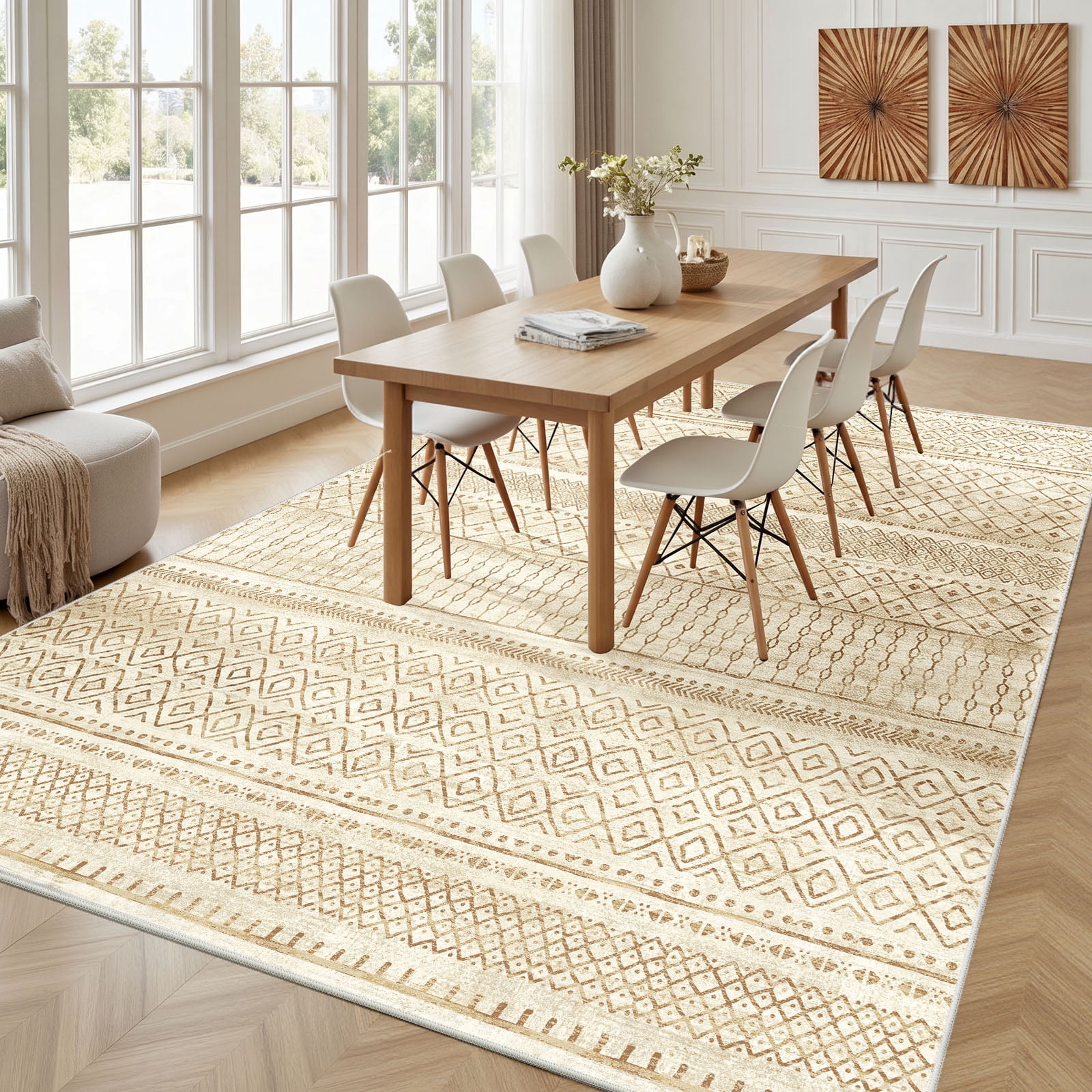 CHITOOMA 5'x7' Area Rugs for Living Room, Washable Rugs Print Pattern Boho Soft Geometric Bohemian Carpet Indoor Rug for Bedroom Dining Room Office Nonslip Foldable Rug