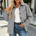 thumbnail image 3 of Vixolx Solid Shacket for Women Classic Buttoned Front Shirt Collar Wool Blend Jacket with Patch Pockets Fall Winter Loose Fit Long Sleeve Outerwear, 3 of 7