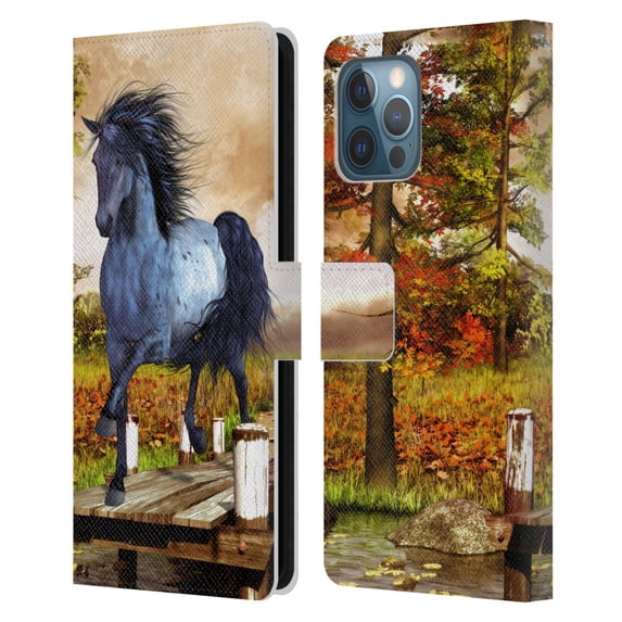 Head Case Designs Officially Licensed Simone Gatterwe Horses On The Lake Leather Book Wallet Case Cover Compatible with Apple iPhone 12 Pro Max