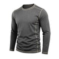 thumbnail image 5 of Men's Contrast Stitch T-Shirt Long Sleeve Crewneck Exposed Seam Top Relaxed Fit Casual Pullover for Daily Commute Outdoor Activities, 5 of 8