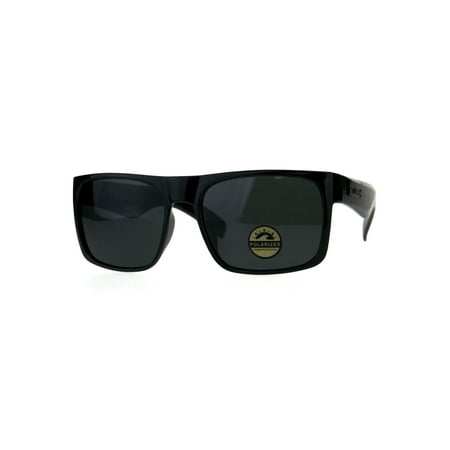 Polarized Premium Kush Shiny Black Flat Top Rectangular Sport Sunglasses Gunmetal Logo