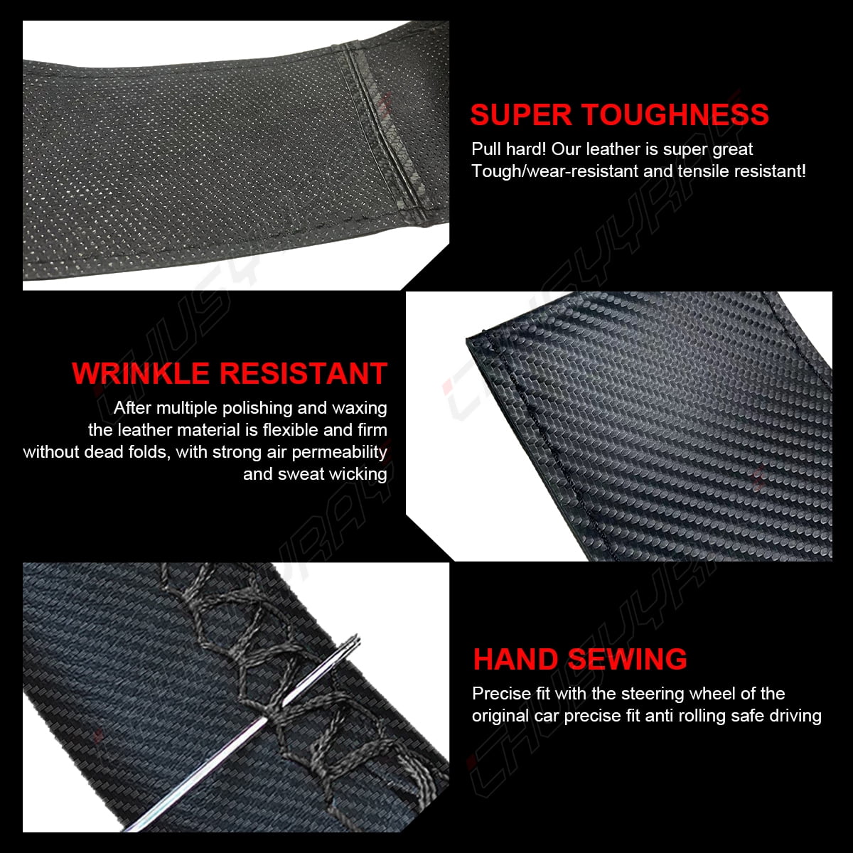 Leather Car Steering Wheel Cover Anti-slip Fit Mercedes-Benz 15" Black