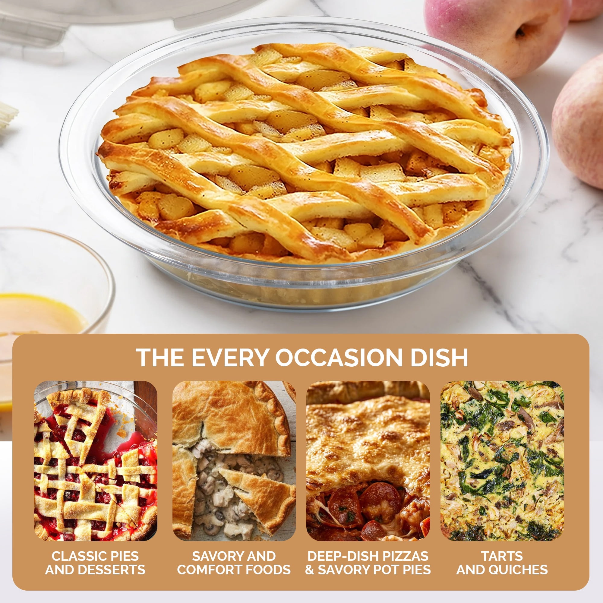 Cook with Color Glass Pie Dish with Lid, 9-inch, BPA-Free Borosilicate, Microwave & Dishwasher Safe