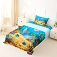 thumbnail image 5 of jejeloiu Cute Cartoon Stingray Twin Sheets,Watercolor Coral Fish Bedding For Boys,Bright Turquoise,3 Pieces,1 Fitted Sheet and 1 Pillowcase, 5 of 6
