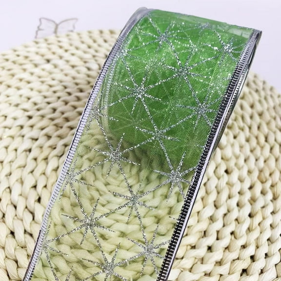 5 yards/roll Holiday Organza Ribbon Green Ribbon Silver Snowflake Glitter Ribbon for Gift Wrapping Christmas Decorations