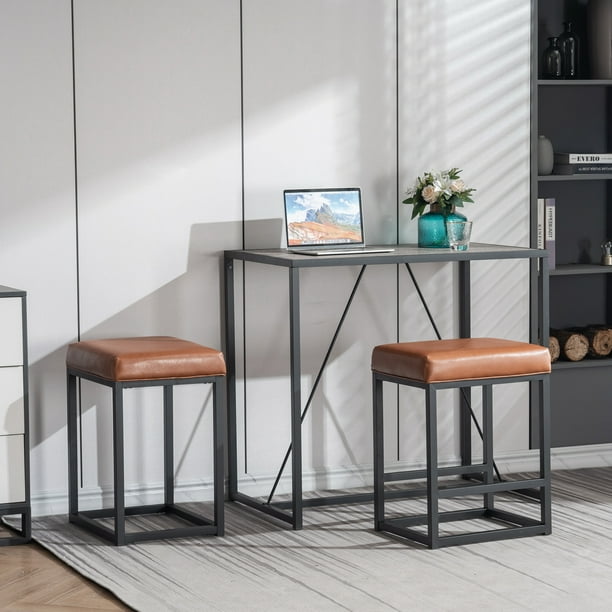 96 58 88cm 3 Piece Dining Table Set For 2 And Pu Stools Black Oak Color Brown Com 96 58 88cm 3 Piece Dining Table Set, 96 Dining Table Set