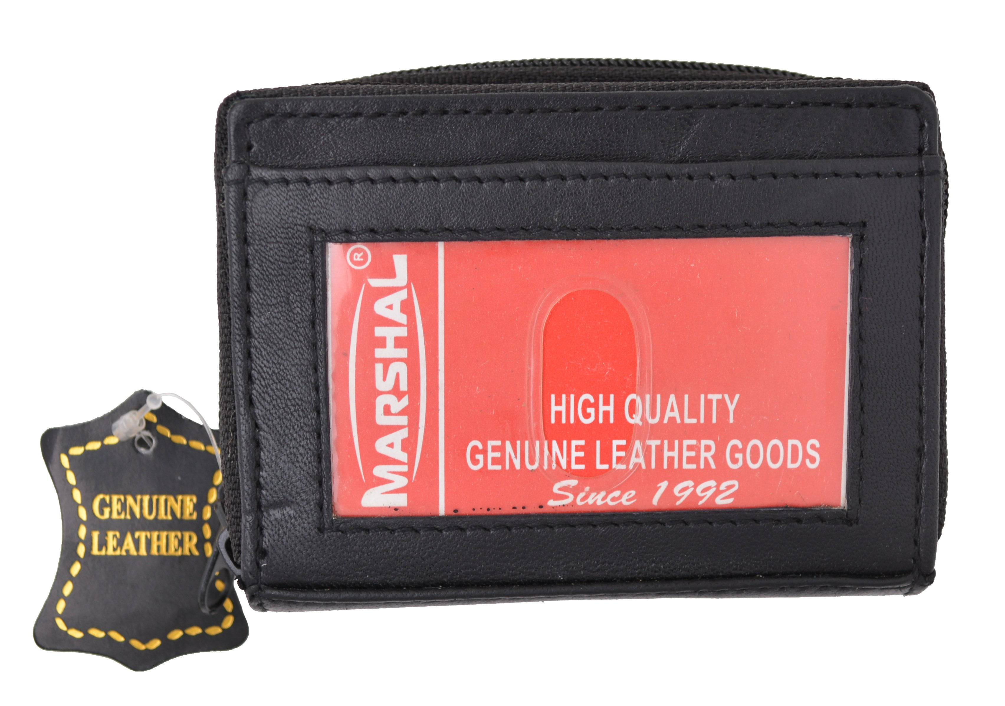 Genuine Leather Credit Card Case Holder Travel Wallet with ID Window