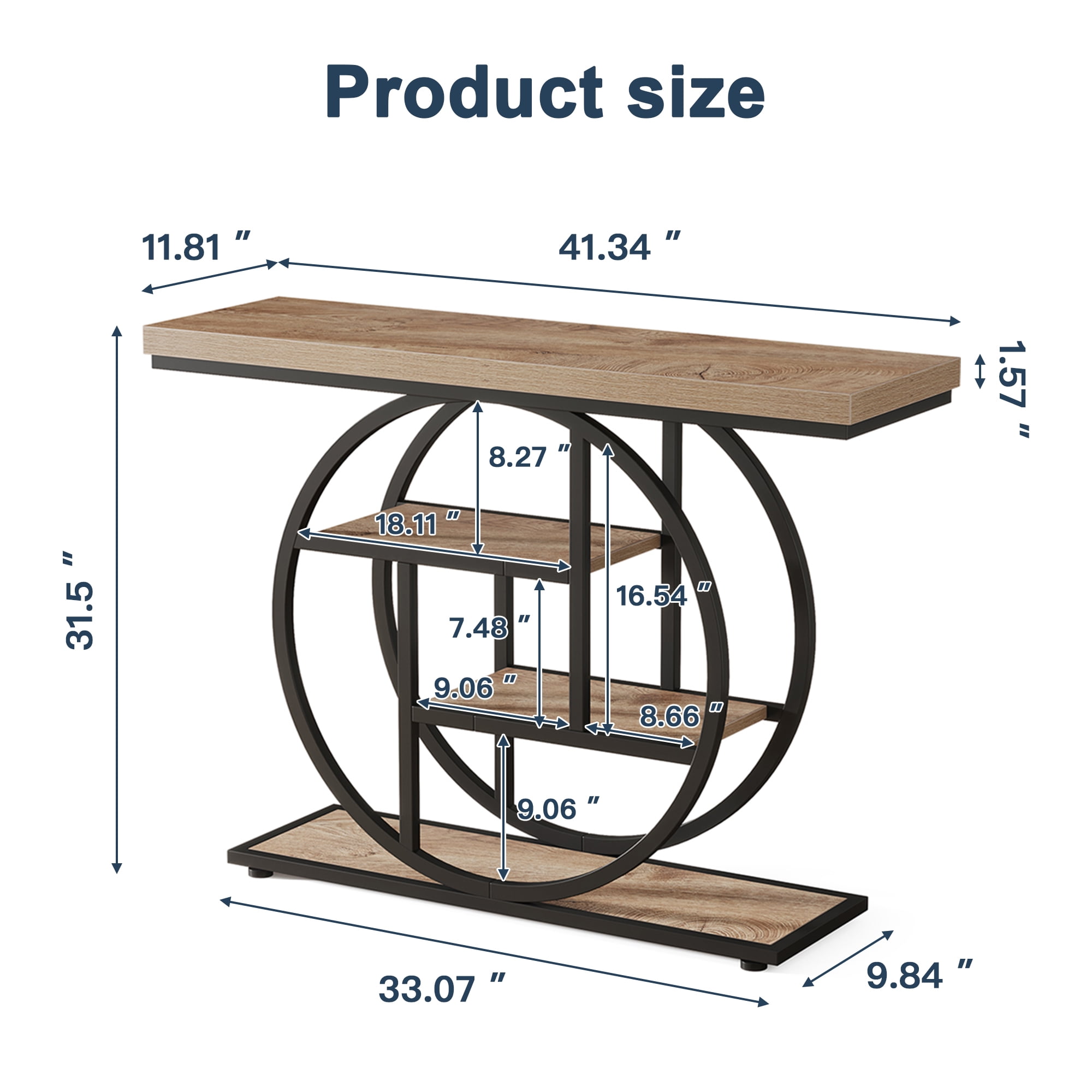 Demi Bonn 41"dustrial Console Table for Entryway, Farmhouse Sofa Tables Behind Couch, Rustic Wood and Metal Foyer Table with 3-Tier Shelves for Hallway Living Room, Brown