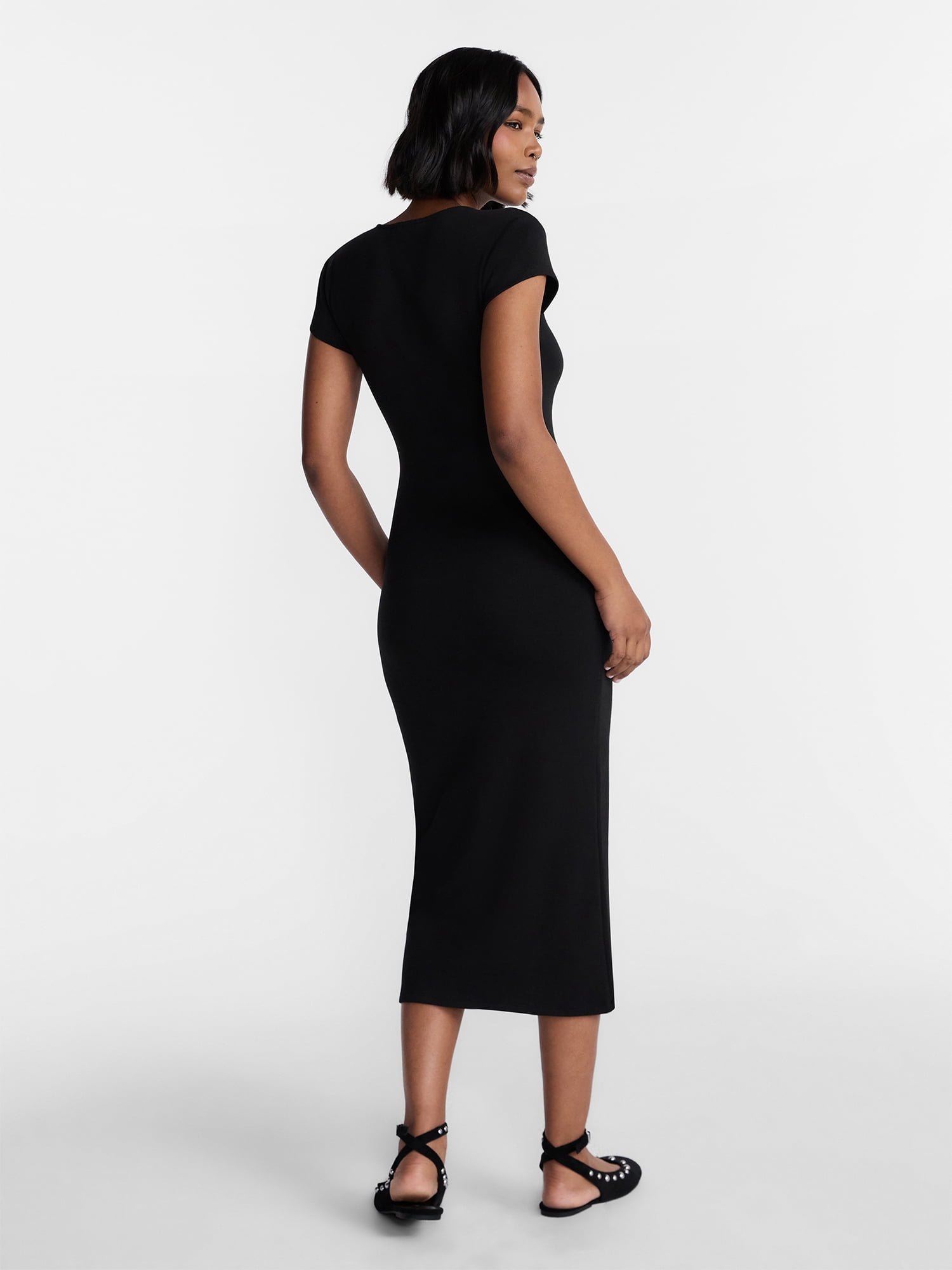 No Boundaries Crewneck Midi Dress with Short Sleeves, Women's XXS-XXL