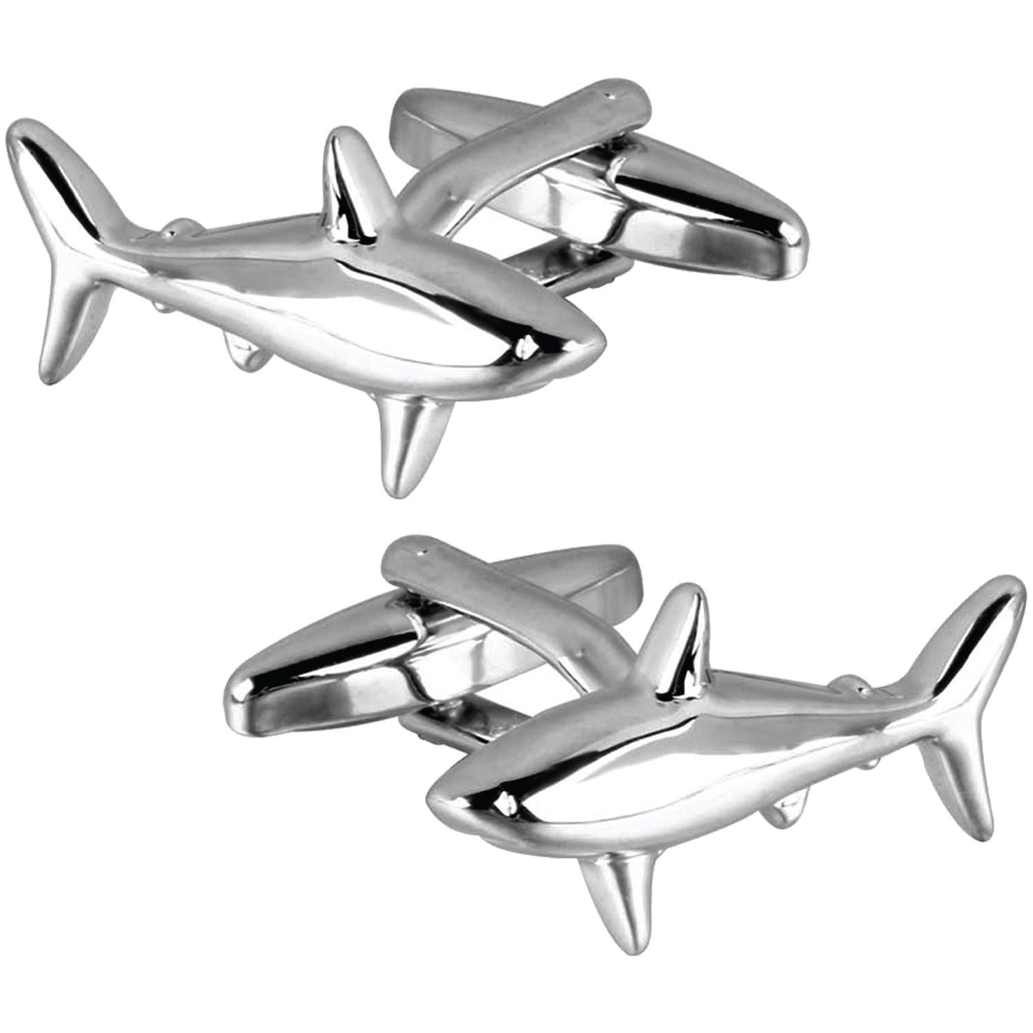 SHARK CUFFLINKS Great White Silver Tone Metal Fish NEW w GIFT BAG Wedding Groom 