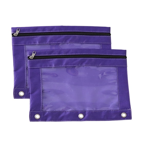 Summercome 2 Pcs Pencil Pouch for 3 Ring Binder, Heavy Duty Zippered Pencil Case with Large Clear Window 10" x 7.5" Reinforced Metal Grommets Durable Cloth Supplies for College Office, Purple