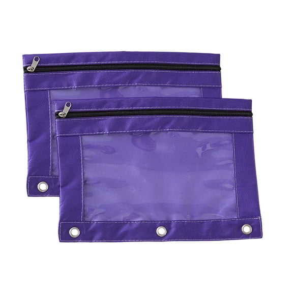 K 2 Pack B5 Size Cloth Eyelet Binder Pencil Case With Zipper Three Hole Design Transparent Compartment Large Capacity School Office Supply Organizer Storage Bag For Pens Rulers Erasers
