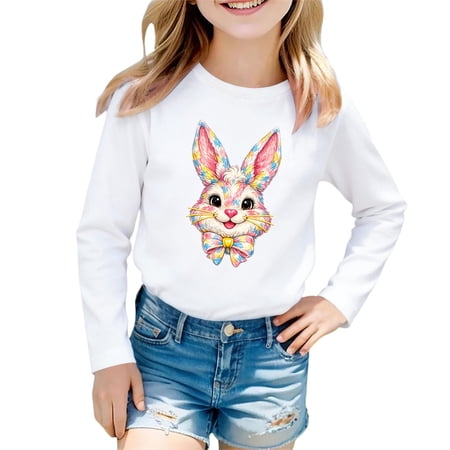 Valora Little Kid Girls Long Sleeve Casual Printed Top for Kids - Comfortable Everyday Wear Round Neck Blouse for Toddlers and Little Kid ren Everyday Top White 5-6 Years