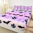 thumbnail image 3 of jejeloiu Happy Halloween Queen Sheet Sets,Ghost Bat Cat Flat Sheet,Pink Purple Ombre Queen Fitted Sheet,Lightweight Room Decoration,4pcs, 3 of 7