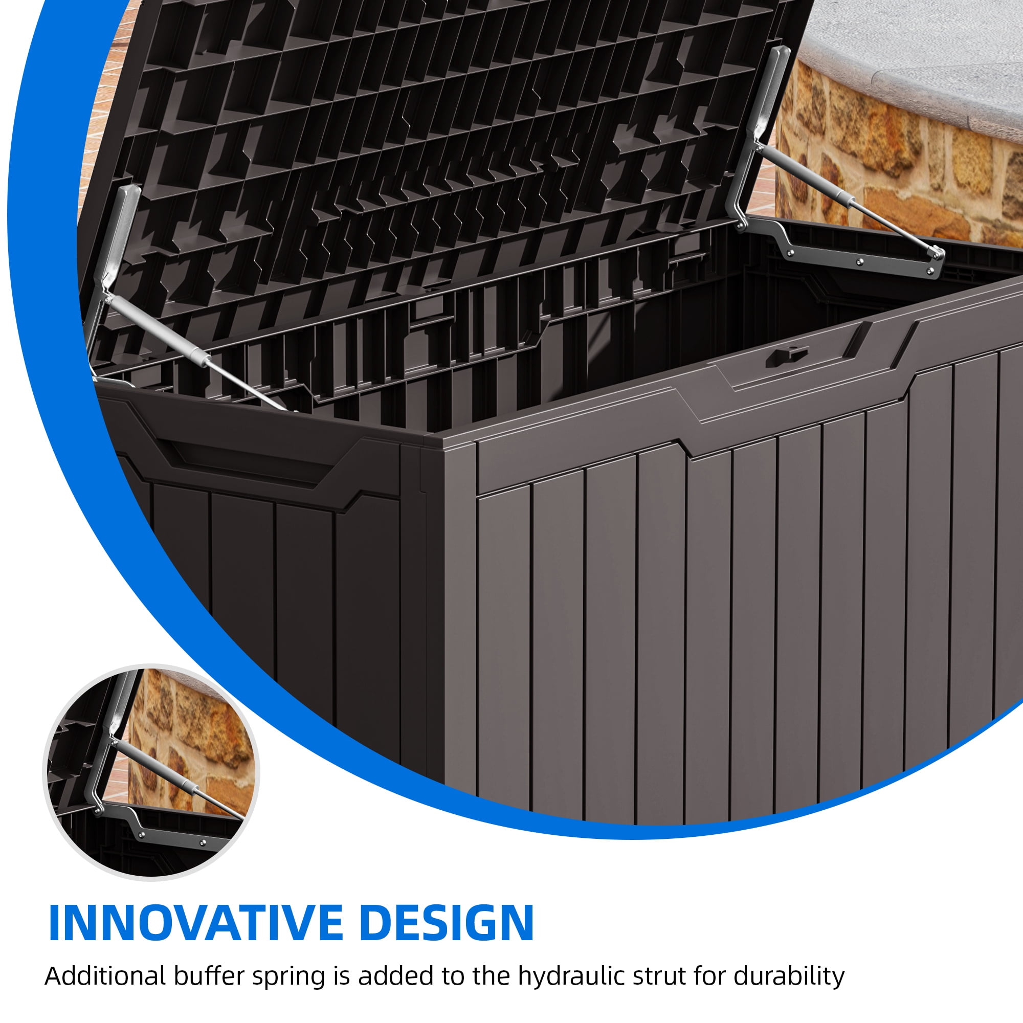 Dextrus 80 Gallon Large Resin Deck Box, Brown Waterproof Weather Resistant Outdoor Storage Box, Lockable Organizer for Patio Cushions, Garden Tools, Pool Accessories & Indoor Outdoor Essentials