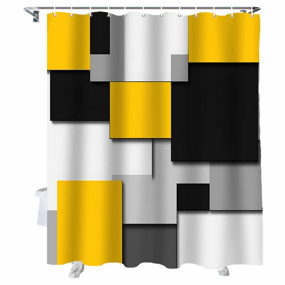 Shower Curtains Yellow White Black Gray Bath Curtain Abstract Patchwork Waterproof Bathroom Shower Curtain Set with Hooks Decoration 36 x 72 Inches