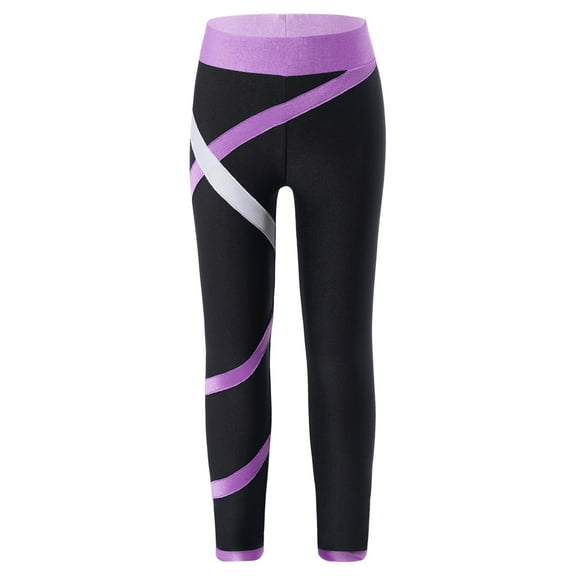 Oyolan Girls Yoga Pants Sports Athletic Leggings Ice Skating Trousers Gym Training Tights Lavender 8