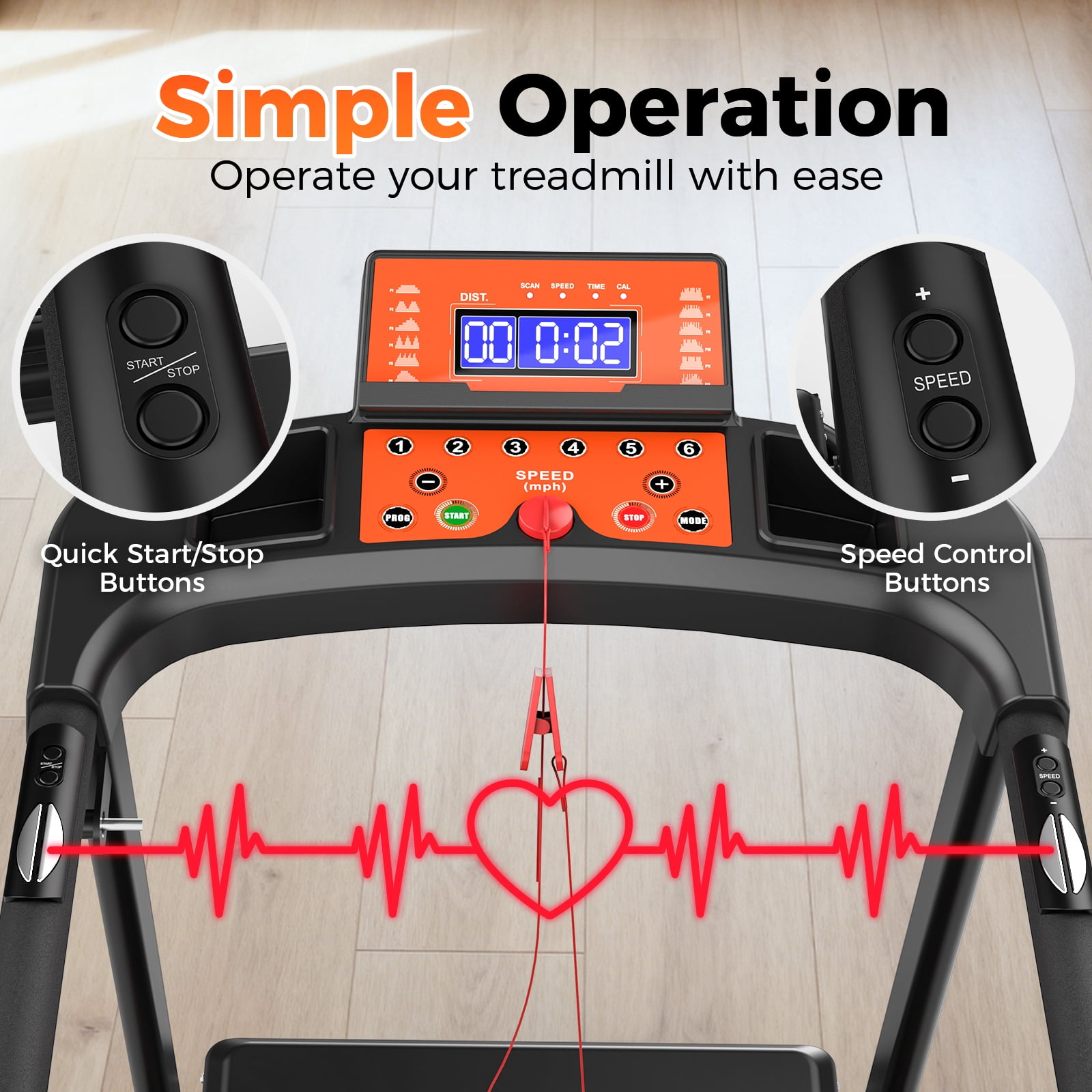 OBENSKY Walking Treadmills for Senior for Home with Long Handrail 300 lbs Weight Capacity Foldable Recovery Fitness Exercise Machine 3.0HP Running with Cup Holder With APP