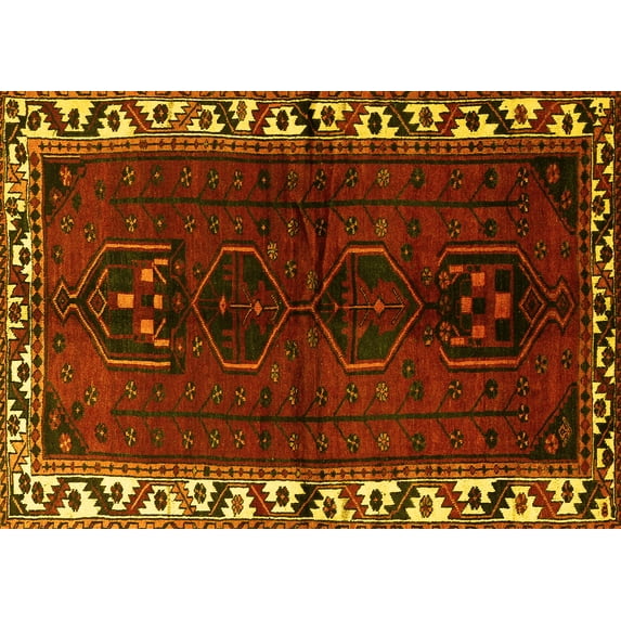 Ahgly Company Machine Washable Indoor Rectangle Persian Yellow Traditional Area Rugs, 8' x 10'