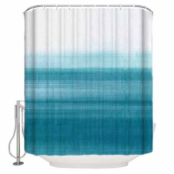 Teal White Gradient Bathroom Shower Curtains with Hooks, Abstract Ombre Texture Modern Art Waterproof Fabric Washable Shower Curtain for Home Hotel Bathtub Decor 54x78 Inch