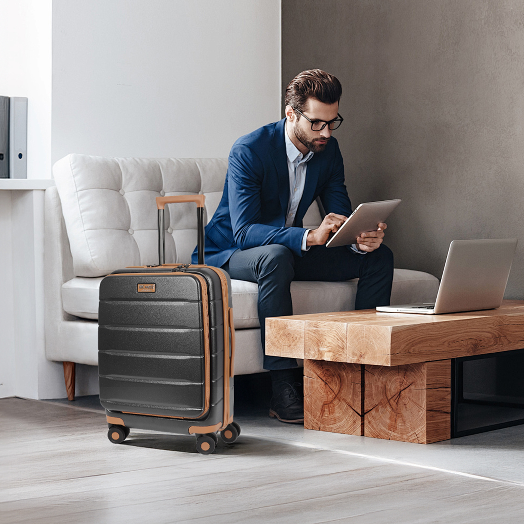 Carry On Luggage 22 x 14 x 9 Airline Approved Lightweight Hardside Spinner Luggage with TSA Lock and Laptop Compartment, Grey, CY2431