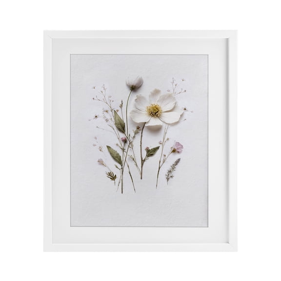 Delicate Pressed Flower Sprigs White Framed Print Under Glass, design by Lettered and Lined