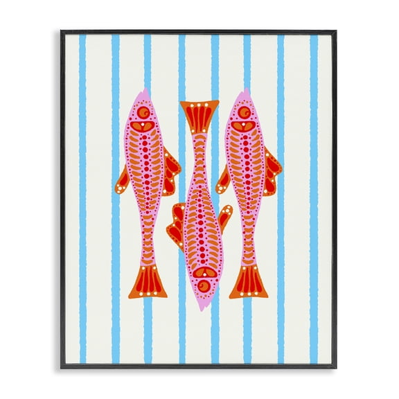 Stupell Industries Bohemian Bright Aquatic Fish on Stripes Black Framed Giclee Art, 11 x 14, by Indira Prieto | IndySign