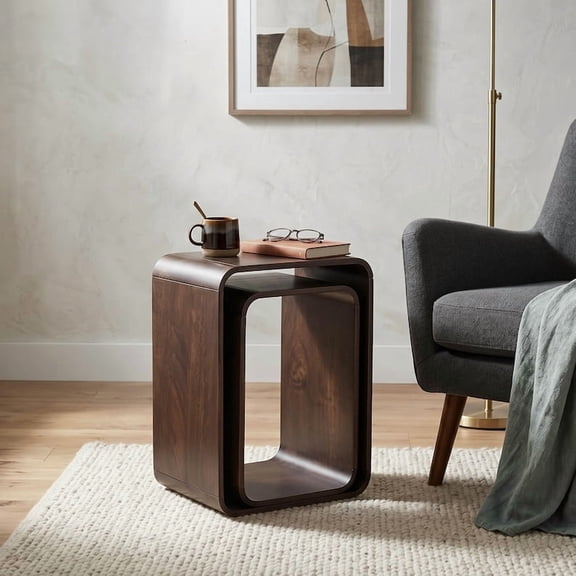 Nesting Side Tables Set of 2, Handcrafted Mango Wood Round End Tables, Space-Saving Accent Tables, Light Walnut Finish