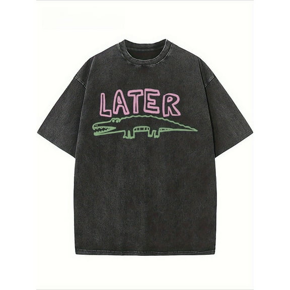 Gator Tee Black S-2XL Later Gator Graphic Short Sleeve Cotton T-Shirt Top Breathable Washed Casual Plus Size