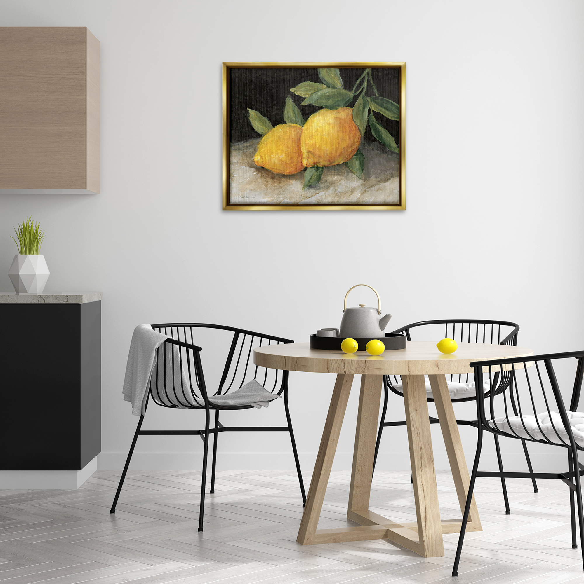 Stupell Industries Pair of Lemons Still Life Food & Beverage Painting Gold Floater Framed Canvas Art Print Wall Art, 31 x 25