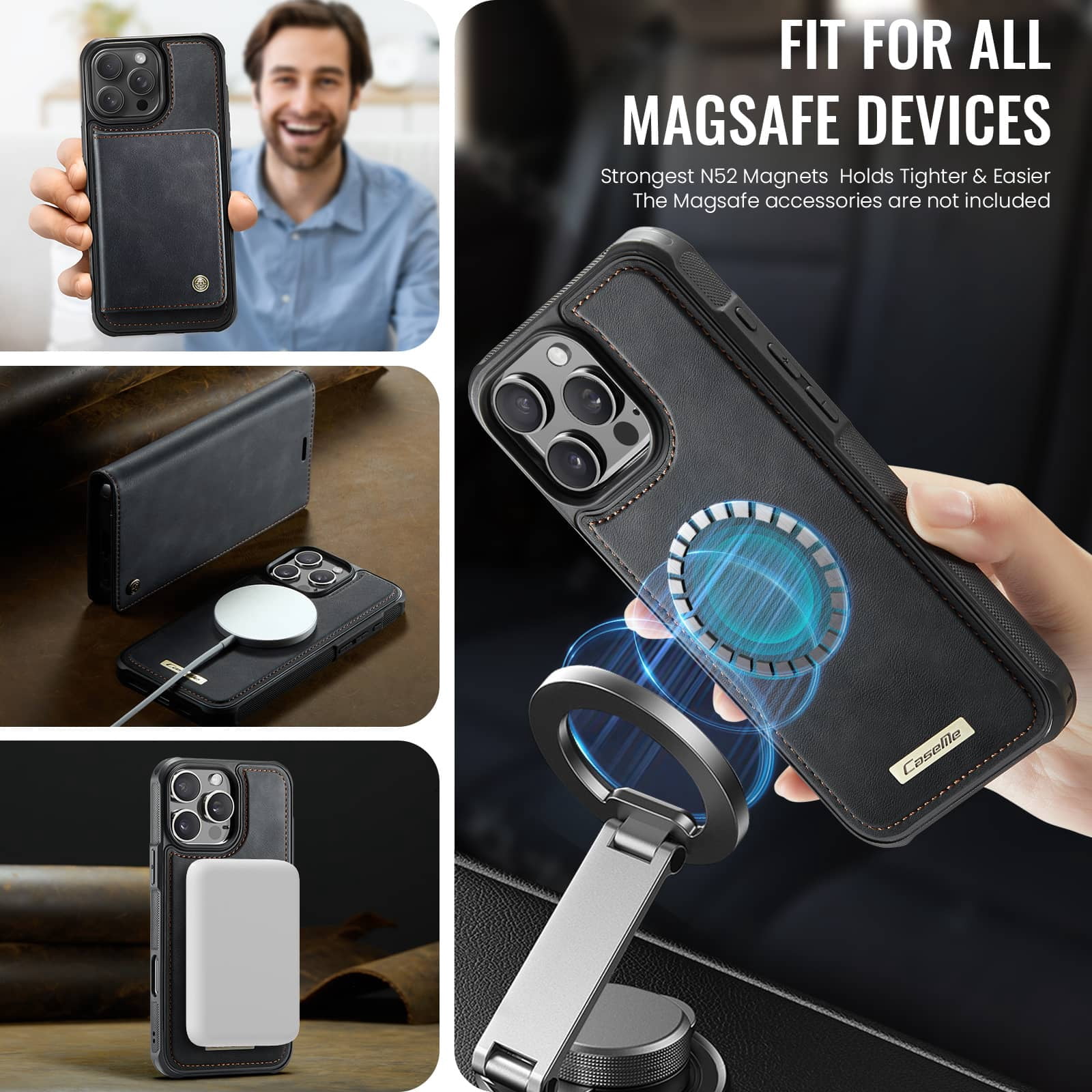 Magnetic 2 in 1 Magsafe Detachable Wallet Case for iPhone 16 Pro Max with Card Holder Women Men, Retro PU Leather【RFID Blocking】Kickstand Shockproof Cover