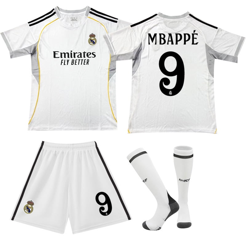 25-26 New Real Madrid Club Home #9 Mbappe Football Jersey Set