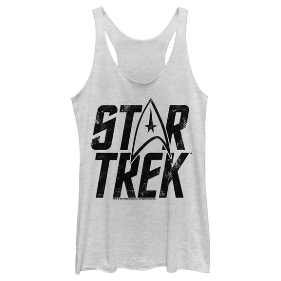 Women's Star Trek: The Original Series Distressed Logo Racerback Tank Top White Heather Large