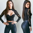 thumbnail image 3 of Douhoow Women Summer Elegant Lace Crochet Crop Top Long Sleeve Slim Blouse, 3 of 7