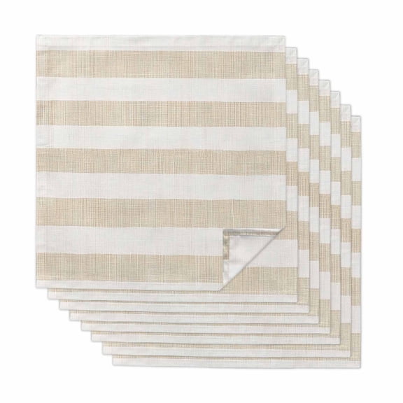 Beige Stripe Cloth Napkins, Vintage Country Geometric Linen Texture Washable and Reusable Dinner Napkins Set of 8, Table Napkin for Kitchen Party Birthday Wedding Hotel Housewarming 20"x20"