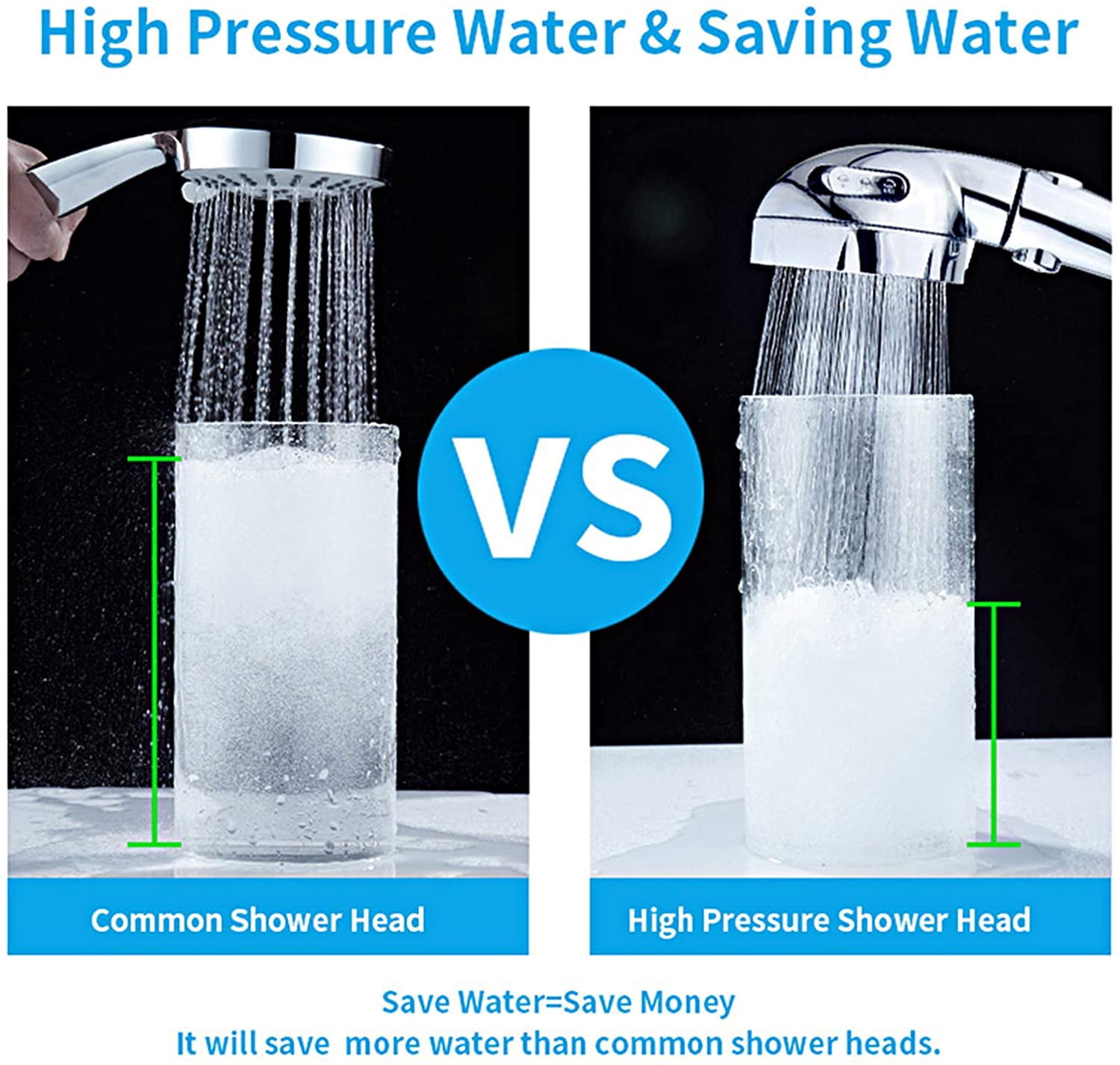 Chrome High Pressure Handheld Shower Head with ON/OFF Pause Switch, 3 Spray Modes Shower Wand with Shut Off Button, Removable Camper Shower Head with Hose and Adjustable Angle Bracket