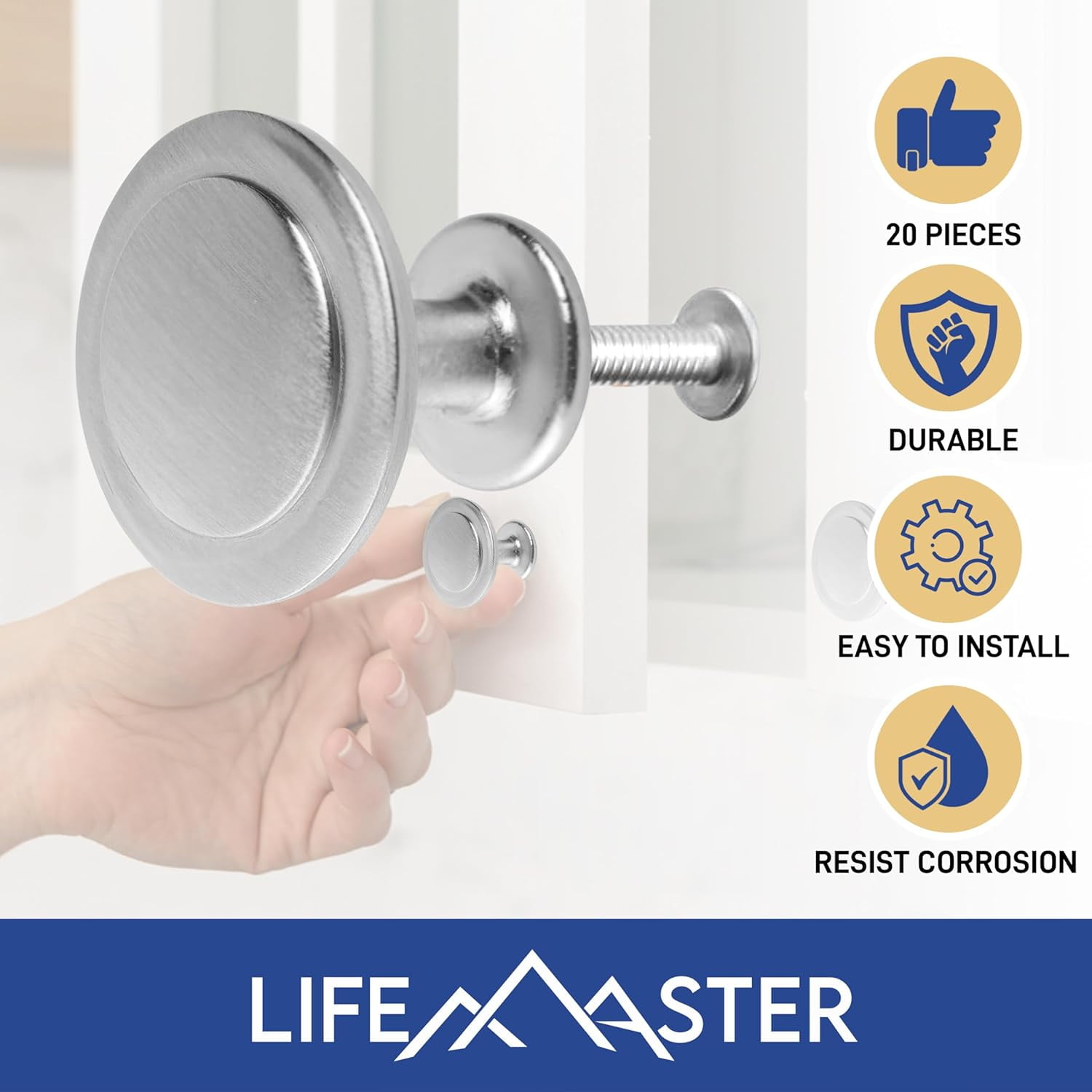 LifeMaster 12pcs 1-1/4" Kitchen Cabinet Knobs - Rust-Proof, Brushed Nickel Finish, Modern Design, Strong Zinc Alloy