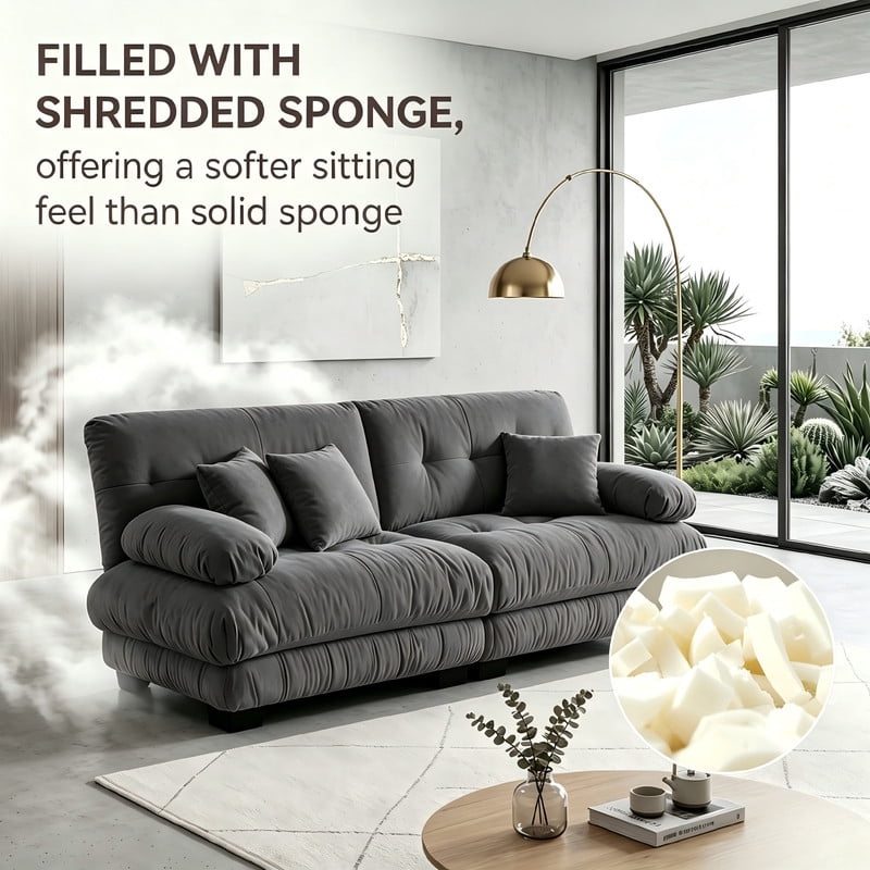 ANPPORT Cloud Couch Sleeper Sofa, Chenille Gray 2-Seater Modular Sofa, 2 Lumbar pillows, 2 Pillows, Comfy Deep Seat Cloud Sofa, Convertible L-Shaped Floor Couch for Living Room