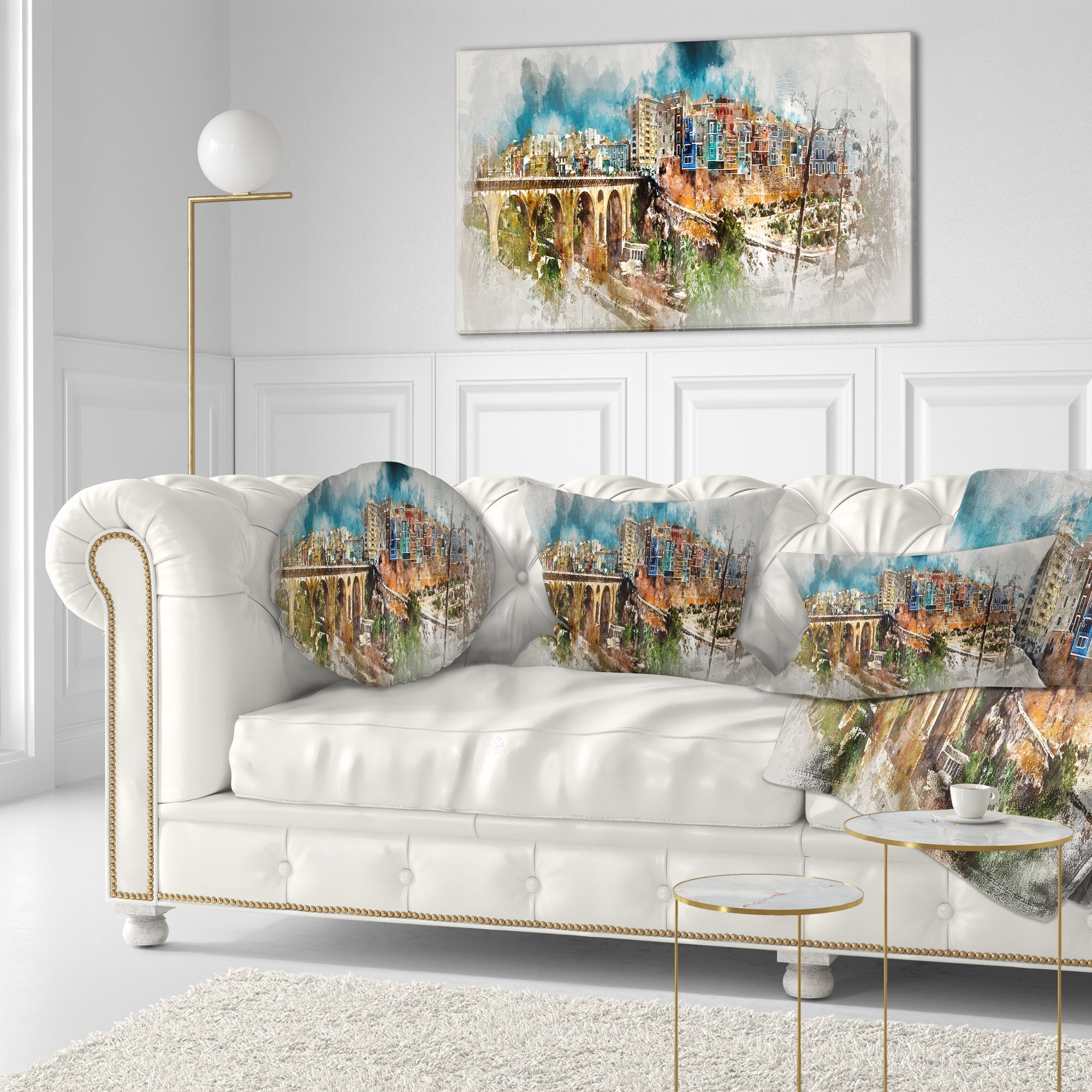 Designart Villajoyosa Town Digital Art Panorama - Cityscape Throw Pillow - 12x20