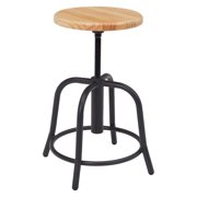 19 - 25 Height Adjustable Swivel Stool, Wooden Seat and Black Frame