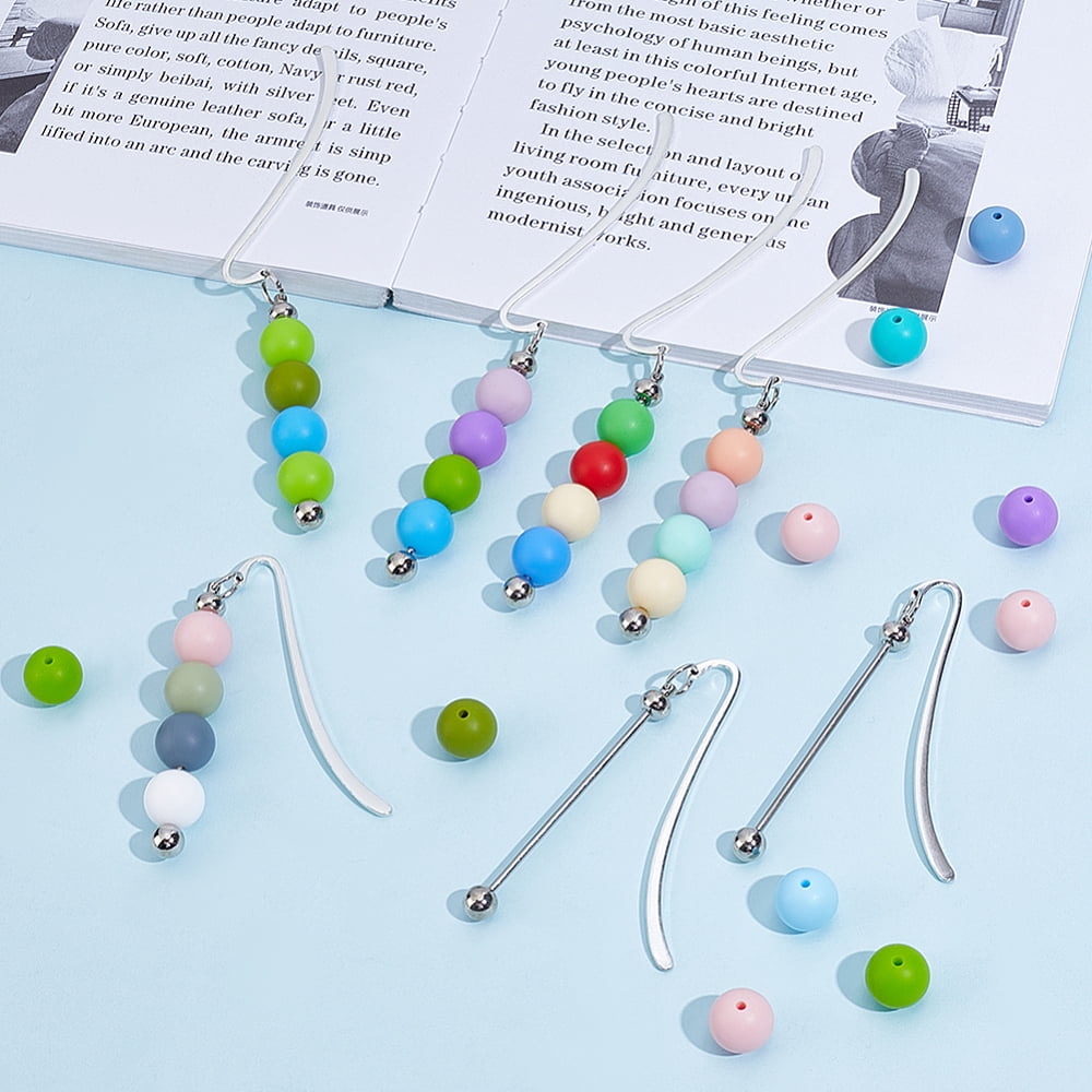 30Pcs Alloy Hook Bookmarks Stainless Steel Beadable Bar Bookmark Platinum Stainless Steel Color 98mm for making